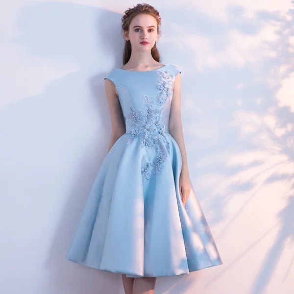 asos blue floral maxi dress Short Off shoulders Light Blue Prom Gown Graduation Dress main image 1