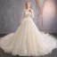 Audrey Hepburn Style Champagne Wedding Dresses 2019 Ball Gown 3/4 Sleeve Beading Sequins Crystal Flower Lace Off-The-Shoulder Backless Royal Train