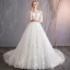 Élégant Ivoire Robe De Mariée 2019 Princesse Encolure Dégagée Appliques En Dentelle Fleur Perle 3/4 Manches Dos Nu Cathedral Train