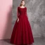 Chic / Beautiful Burgundy Prom Dresses 2019 A-Line / Princess Scoop Neck Beading Crystal Sequins Long Sleeve Backless Floor-Length / Long Formal Dresses