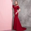 Chic / Beautiful Burgundy Evening Dresses  2019 Trumpet / Mermaid High Neck Beading Crystal Short Sleeve Sweep Train Formal Dresses