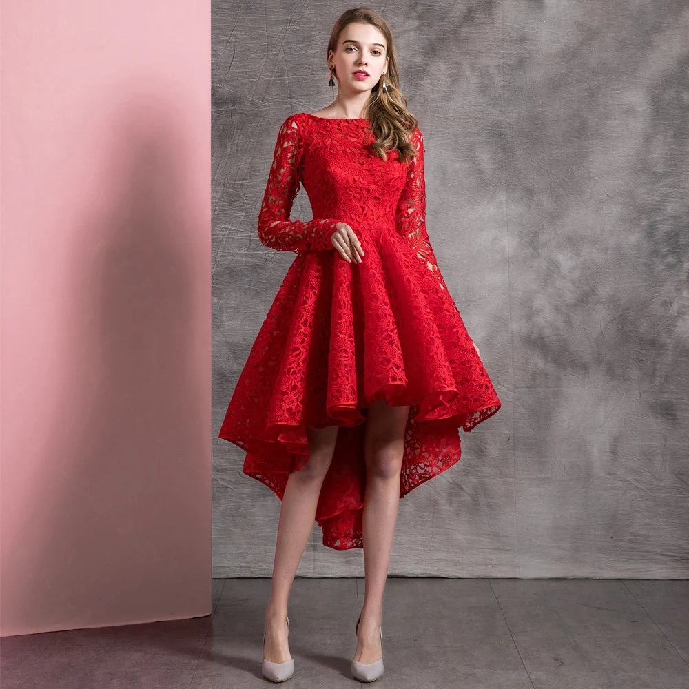 white christmas dresses Elegant Red V-Neck Overskirt Lace Applique Prom Dresses main image 0