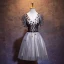 Chic / Beautiful Black Homecoming Graduation Dresses 2019 A-Line / Princess V-Neck Beading Crystal Appliques Short Sleeve Backless Bow Short Formal Dresses
