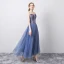 Chic / Beautiful Ocean Blue Evening Dresses  2019 A-Line / Princess Strapless Sleeveless Sequins Backless Floor-Length / Long Formal Dresses