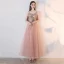 Elegant Blushing Pink Homecoming Graduation Dresses 2019 A-Line / Princess Lace Flower Pearl Rhinestone Backless Floor-Length / Long Formal Dresses