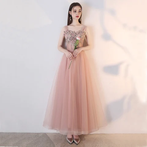 Elegantes Rosa Clara de fiesta Vestidos de graduación 2019 A-Line / Princess Con Encaje Flor Perla Rhinestone Sin Espalda Largos Vestidos Formales