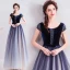 Élégant Bleu Marine Robe De Soirée 2019 Princesse Encolure Dégagée Daim Noeud Cristal Faux Diamant Manches Courtes Dos Nu Longue Robe De Ceremonie