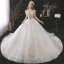 Charming Fabulous Ivory Wedding Dresses 2021 Ball Gown Scoop Neck Beading Rhinestone Lace Flower Long Sleeve Royal Train Wedding