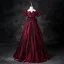 Vintage / Retro Burgundy Prom Dresses 2025 Ball Gown Square Neckline Puffy Short Sleeve Backless Bow Floor-Length / Long Prom Formal Dresses
