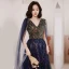Scintillantes Bleu Marine Robe De Soirée 2021 Princesse V-Cou Perlage Cristal Paillettes Gland Sans Manches Dos Nu Longue Soirée Robe De Ceremonie