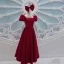 Vintage / Originale Charmant Bordeaux Robe De Bal 2021 Bretelles croisées Noeud Longue Satin Encolure Carrée Promo Manches Courtes Robe De Ceremonie Princesse