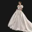 High-end Elegant Ivory Pearl Satin Wedding Dresses 2021 Ball Gown Square Neckline Short Sleeve Backless Bow Court Train Wedding