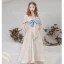 Fashion Champagne Bow Graduation Dresses 2021 A-Line / Princess Homecoming Off-The-Shoulder Short Sleeve Backless Tea-length Formal Dresses