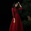 Charming Red Evening Dresses  2021 A-Line / Princess V-Neck Beading Sequins Lace Flower 3/4 Sleeve Floor-Length / Long Evening Party Formal Dresses