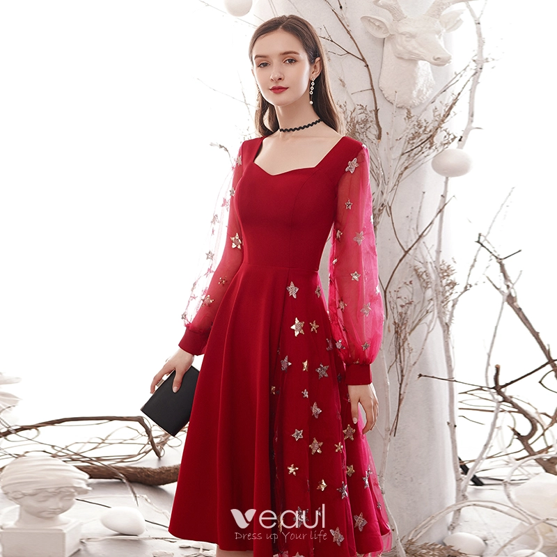 Red homecoming dresses long sleeve discount
