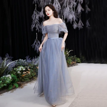 Modest Simple Sky Blue Prom Dresses 2021 A Line Princess Square Neckline Short Sleeve Backless Sash Floor Length Long Prom Formal Dresses