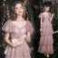 Charmant Rose Sombre Volants Glitter Robe De Bal 2021 Princesse Encolure Carrée Paillettes Manches Courtes Dos Nu Longue Tulle Promo Robe De Ceremonie
