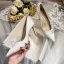Elegant Ivory Satin Pearl Wedding Shoes 2021 8 cm Stiletto Heels Pointed Toe Wedding Pumps High Heels