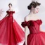 Vintage / Retro Burgundy Prom Dresses 2021 A-Line / Princess Ruffle Off-The-Shoulder Beading Crystal Rhinestone Short Sleeve Backless Floor-Length / Long Prom Formal Dresses