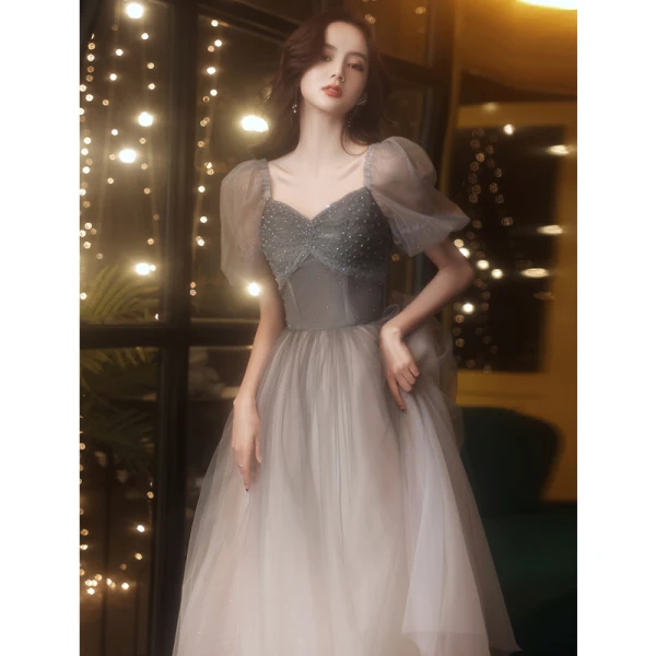 short grey homecoming dresses Light Grey Tulle Short Prom Dress With Flowers, Grey Homecoming Dress –  classygown main image 0