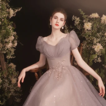 Vintage Originale Glitter Rose Sombre Robe De Soirée Robe De Bal 2021 Princesse V Cou En Dentelle Fleur Manches Courtes Dos Nu Longue Robe De Ceremonie