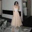 Fashion Champagne Prom Dresses 2021 A-Line / Princess Scoop Neck Sash Sleeveless Tea-length Prom Formal Dresses