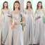 Modest / Simple Grey Satin Bridesmaid Dresses 2021 A-Line / Princess Short Sleeve Backless Floor-Length / Long Wedding Party Dresses