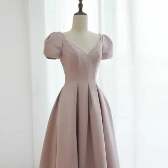 Vintage Originale Rose Sombre Robe De Bal 2021 Princesse V Cou Perle Faux Diamant Manches Courtes Dos Nu Longue Promo Robe De Ceremonie