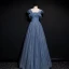 Fashion Ocean Blue Glitter Starry Sky Evening Dresses  Prom Dresses 2021 A-Line / Princess Ruffle Square Neckline Sleeveless Backless Floor-Length / Long Formal Dresses