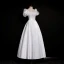 Vintage Schlicht Ivory / Creme Satin Brautkleider / Hochzeitskleider 2021 A Linie Eckiger Ausschnitt Kurze Ärmel Rückenfreies Wadenlang Hochzeit