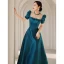 Vintage / Retro Royal Blue Satin Prom Dresses 2021 A-Line / Princess Scoop Neck Short Sleeve Backless Bow Floor-Length / Long Prom Formal Dresses