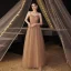 Modern / Fashion Champagne Beading Prom Dresses 2021 A-Line / Princess Spaghetti Straps Sleeveless Backless Floor-Length / Long Prom Formal Dresses