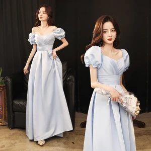 Vintage Originale Bleu Ciel Robe De Bal 2021 Princesse Encolure Carrée Gonflée Manches Courtes Dos Nu Longue Promo Robe De Ceremonie