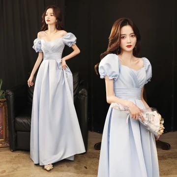 Vintage Azul Cielo Vestidos De Gala 2021 A Line Princess Escote Cuadrado Hinchado Manga Corta Sin Espalda Largos Gala Vestidos Formales