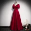 Vintage / Retro Burgundy Satin Prom Dresses 2021 A-Line / Princess Pearl Square Neckline Short Sleeve Backless Floor-Length / Long Prom Formal Dresses