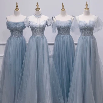 Modest Simple Sky Blue Bridesmaid Dresses 2021 A Line Princess Short Sleeve Backless Beading Pearl Floor Length Long Bridesmaid Wedding Party Dresses