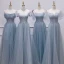 Modest / Simple Sky Blue Bridesmaid Dresses 2021 A-Line / Princess Short Sleeve Backless Beading Pearl Floor-Length / Long Bridesmaid Wedding Party Dresses