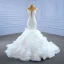 Vintage High End Ivory / Creme Brautkleider / Hochzeitskleider 2021 Meerjungfrau Rundhalsausschnitt Perlenstickerei Perle Pailletten Ärmel Fallende Rüsche Kapelle-Schleppe Hochzeit