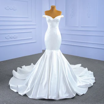 Vintage Retro Ivory Satin Wedding Dresses 2021 Trumpet Mermaid Off The Shoulder Sleeveless Backless Royal Train Wedding