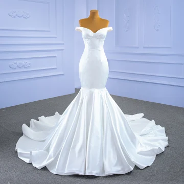 Vintage Originale Ivoire Satin Robe De Mariée 2021 Trompette Sirène De L Épaule Sans Manches Dos Nu Royal Train Mariage