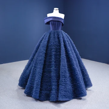 Vintage Originale Bleu Marine Volants Robe De Bal 2021 Robe Boule De L Épaule Sans Manches Dos Nu Longue Promo Robe De Ceremonie