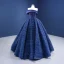 Vintage / Retro Navy Blue Ruffle Prom Dresses 2021 Ball Gown Off-The-Shoulder Sleeveless Backless Floor-Length / Long Prom Formal Dresses