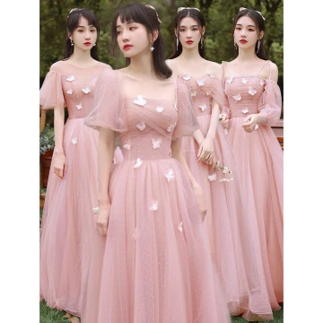 Chic Beautiful Blushing Pink Lace Butterfly Bridesmaid Dresses 2021 A Line Princess Short Sleeve Backless Floor Length Long Bridesmaid Wedding Party Dresses
