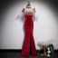 Charming Burgundy Pearl Suede Split Front Evening Dresses  2021 Trumpet / Mermaid Spaghetti Straps Sleeveless Backless Evening Party Floor-Length / Long Formal Dresses