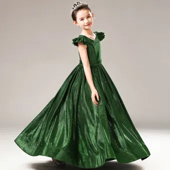 Chic Beautiful Dark Green Sequins Evening Party Flower Girl Dresses 2021 A Line Princess Scoop Neck Cap Sleeves Zipper Up Floor Length Long
