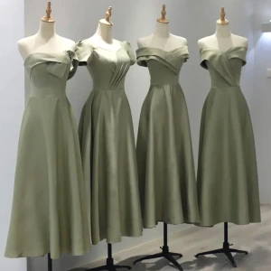 Simple Vert Cendré Robe Demoiselle D Honneur 2021 Princesse De L Épaule Manches Courtes Longue Demoiselle D Honneur Robe Pour Mariage