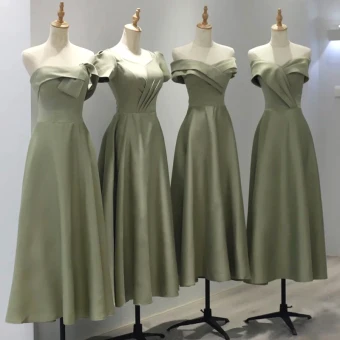 Simple Vert Cendré Robe Demoiselle D Honneur 2021 Princesse De L Épaule Manches Courtes Longue Demoiselle D Honneur Robe Pour Mariage
