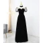 Élégant Noire Tachetée Paillettes Robe De Soirée 2021 Princesse Satin Col Haut Manches Courtes Dos Nu Longue Soirée Robe De Ceremonie