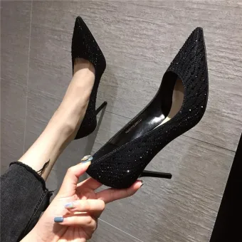 Chic Beautiful Black Rhinestone Pumps 2021 7 Cm Stiletto Heels Evening Party Pointed Toe Pumps High Heels