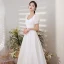 Modest / Simple Vintage / Retro Ivory Satin Wedding Dresses 2021 A-Line / Princess Pearl Square Neckline Short Sleeve Backless Floor-Length / Long Wedding